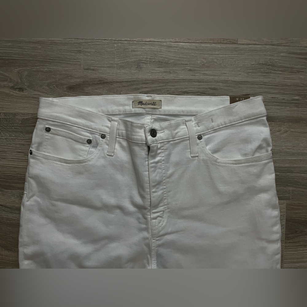 NWT Madewell Women’s Cali Demi-Boot Jeans in Pure White: Raw-Hem Edition 33P - Picture 4 of 11